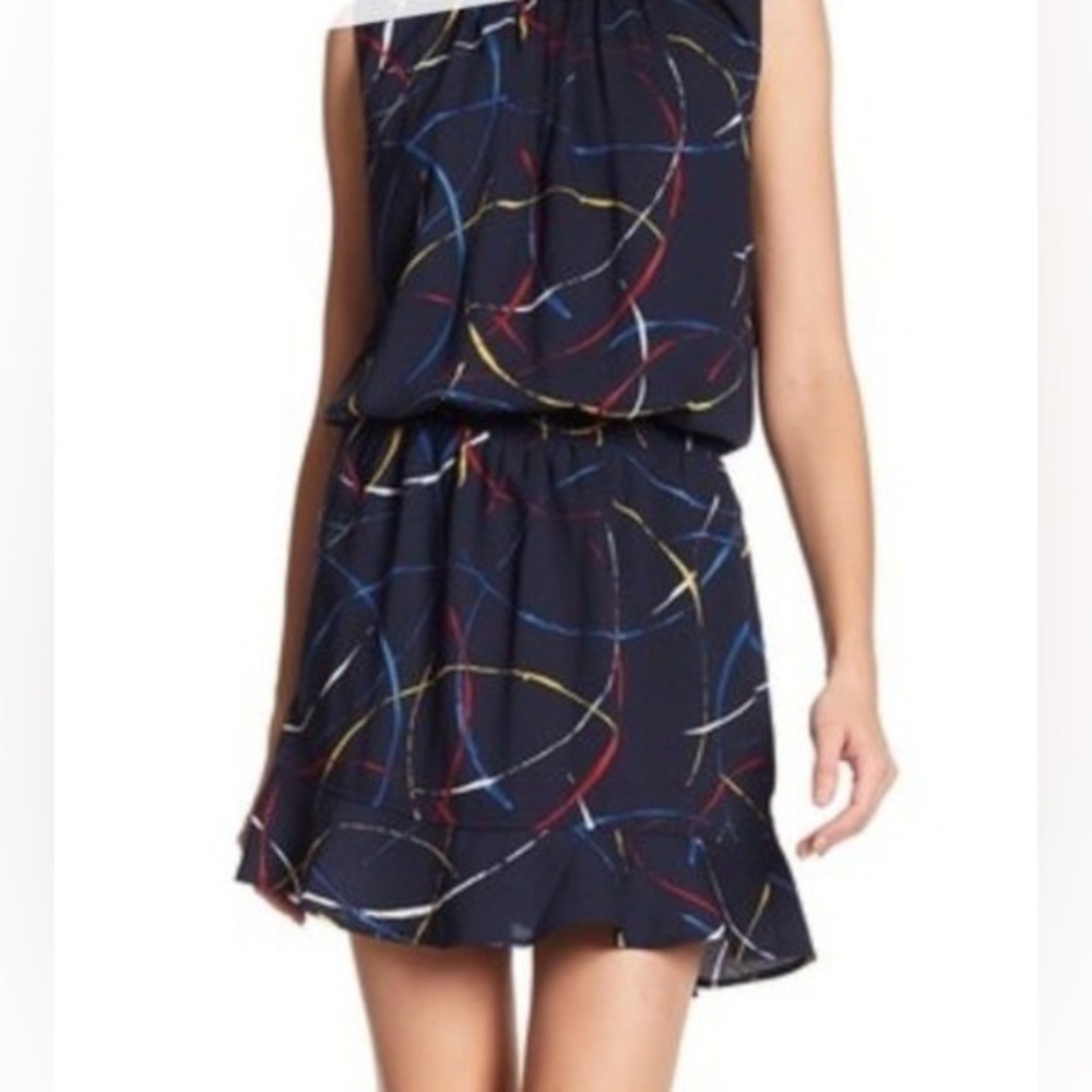 Joie Womens Black Multi Zealana Ruffled Hem Smocked Waist Mini Dress EUC S #1714